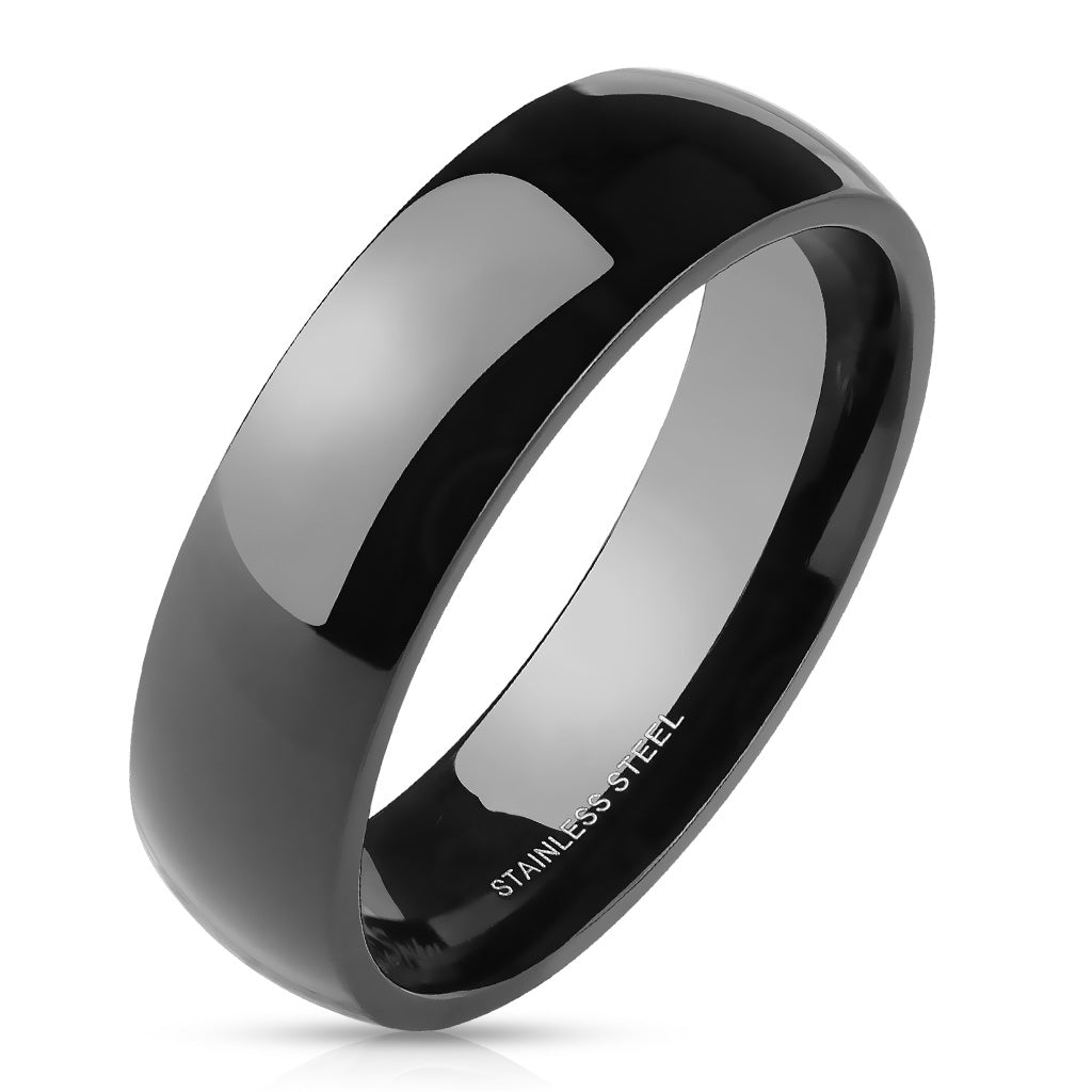 Unisex Black Ion Plated Stainless Steel Wedding Band - Classic 6mm or 8mm