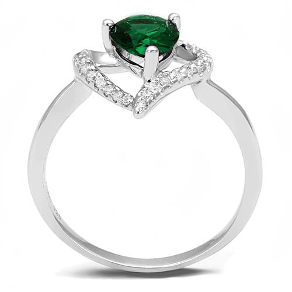 1.3Ct Pear Cut Emerald Green Cubic Zirconia .925 Sterling Silver Engagement Ring