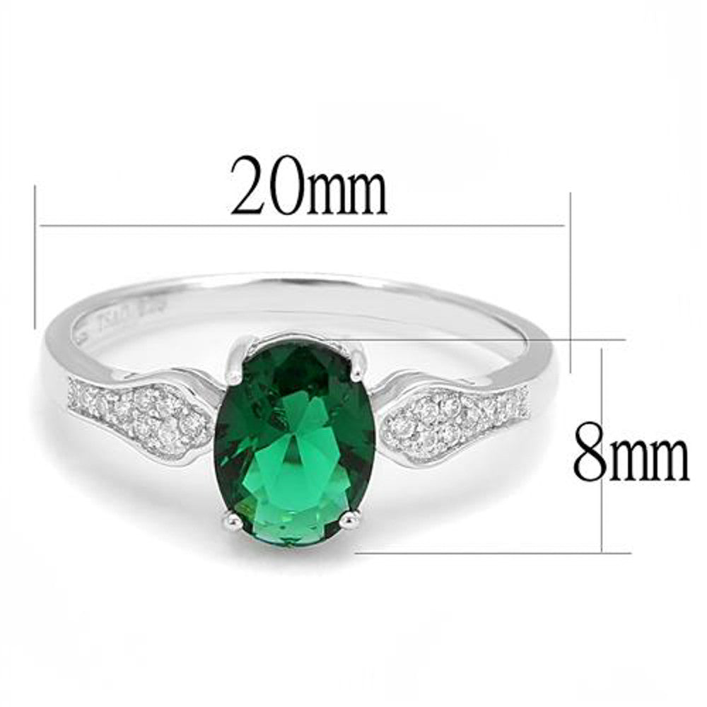 AR3W1387 1.2Ct Oval Cut Emerald Green Cubic Zirconia .925 Sterling Silver Engagement Ring