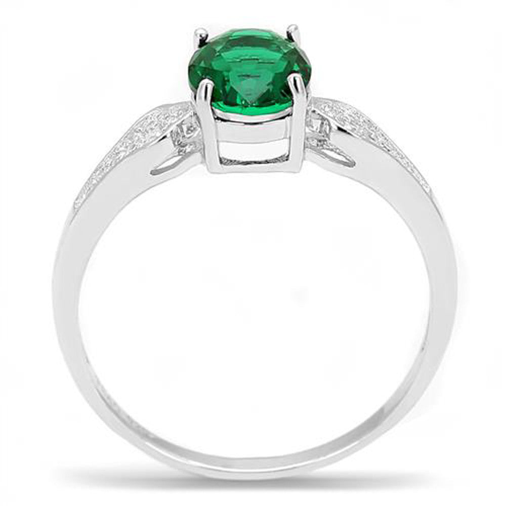 AR3W1387 1.2Ct Oval Cut Emerald Green Cubic Zirconia .925 Sterling Silver Engagement Ring