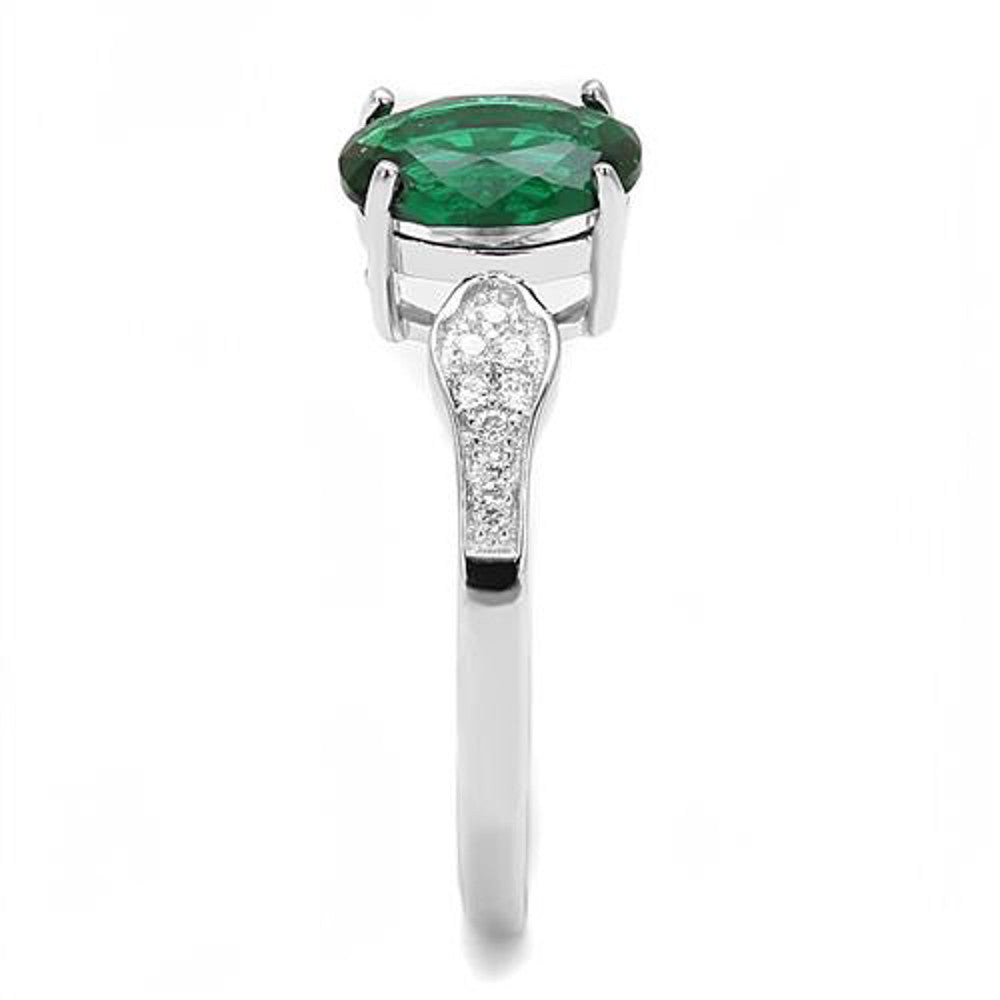 AR3W1387 1.2Ct Oval Cut Emerald Green Cubic Zirconia .925 Sterling Silver Engagement Ring