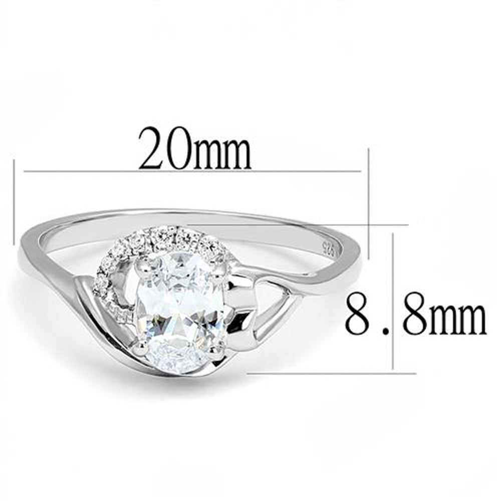 AR3W1388  Women's .77 Ct Oval Cut Cz .925 Sterling Silver Rhodium Plated Engagement Ring