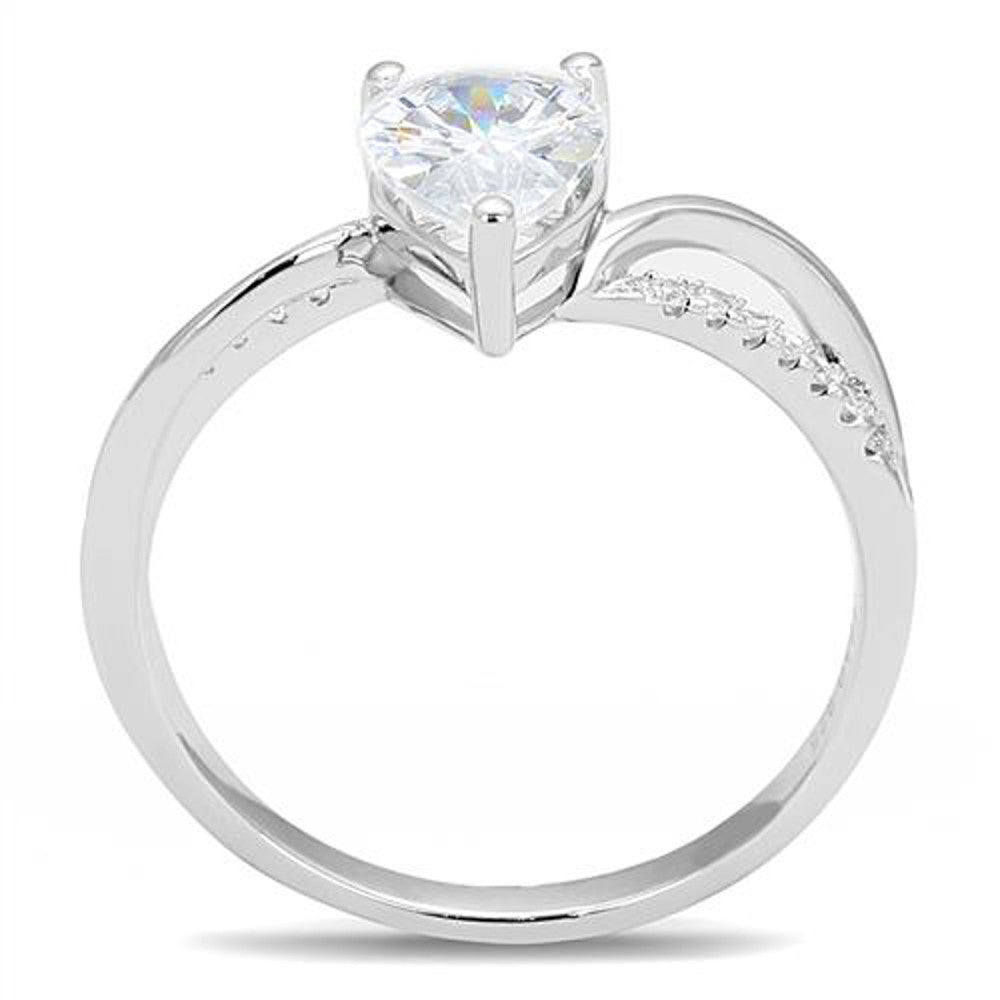 AR3W1389 Women's .75 Ct Pear Cut Cz .925 Sterling Silver Rhodium Plated Engagement Ring