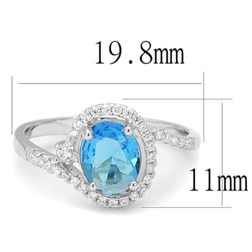 AR3W1393 1.3Ct Oval Cut London Blue Synthetic Spinel .925 Sterling Silver Engagement Ring