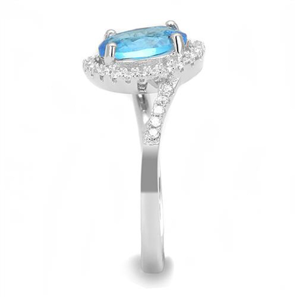 AR3W1393 1.3Ct Oval Cut London Blue Synthetic Spinel .925 Sterling Silver Engagement Ring