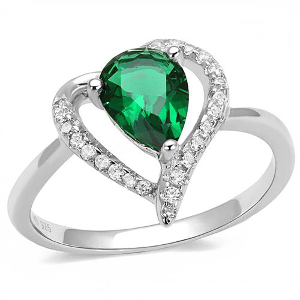 1.3Ct Pear Cut Emerald Green Cubic Zirconia .925 Sterling Silver Engagement Ring