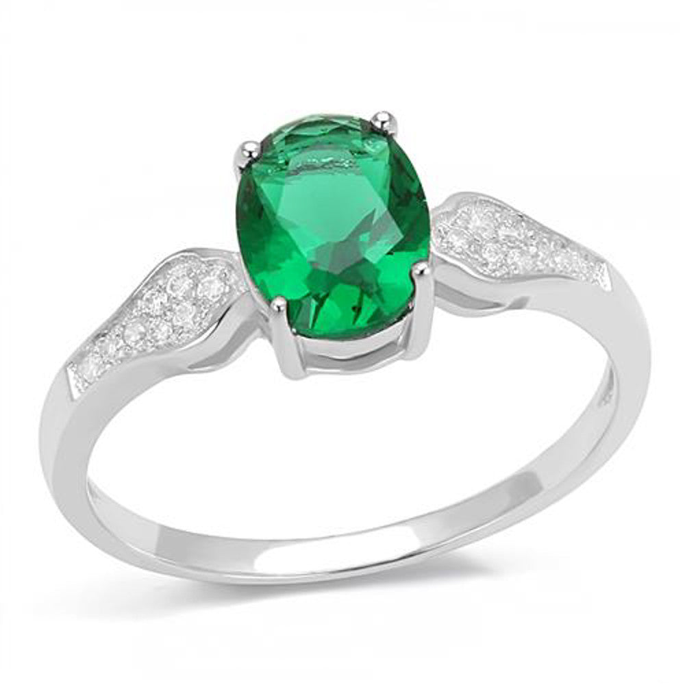 1.2Ct Oval Cut Emerald Green Cubic Zirconia .925 Sterling Silver Engagement Ring