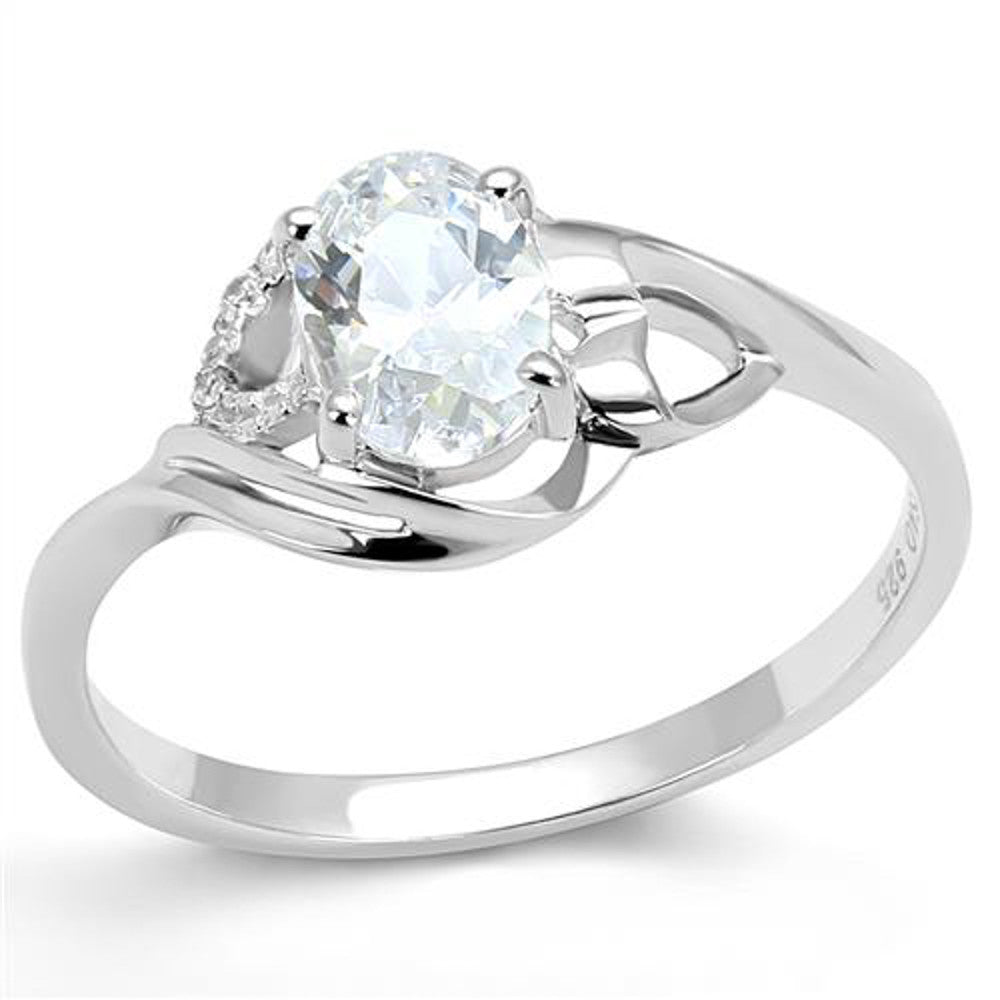 Women's .77 Ct Oval Cut Cz .925 Sterling Silver Rhodium Plated Engagement Ring