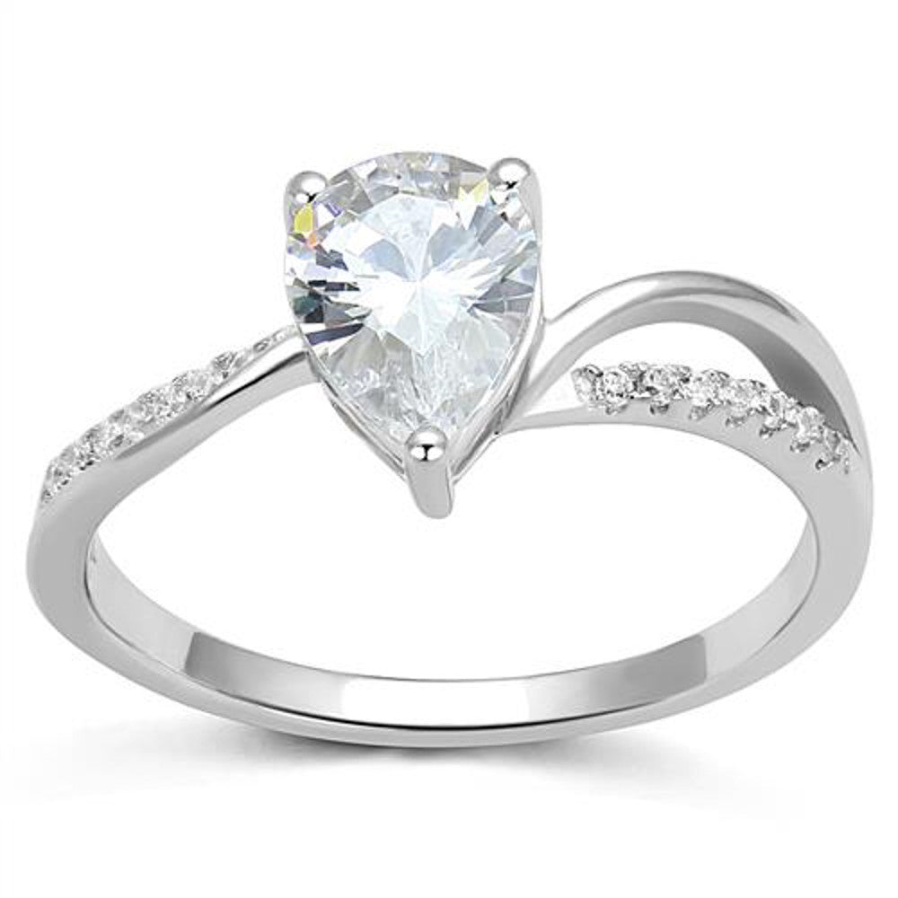 Women's .75 Ct Pear Cut Cz .925 Sterling Silver Rhodium Plated Engagement Ring