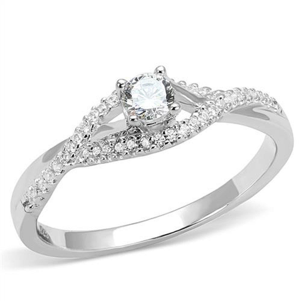 Women's .25 Ct Round Cut Cz .925 Sterling Silver Rhodium Plated Engagement Ring