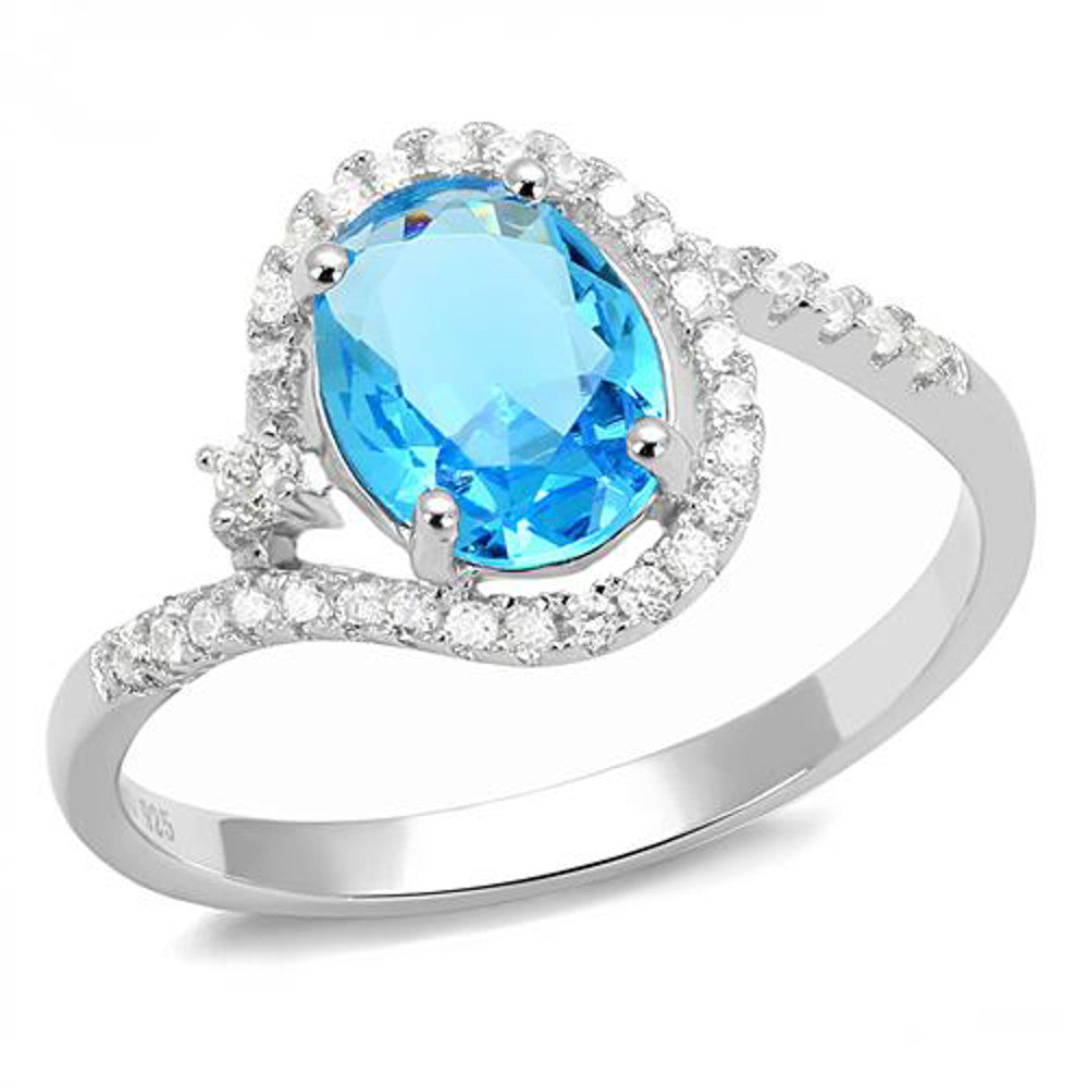 1.3Ct Oval Cut London Blue Synthetic Spinel .925 Sterling Silver Engagement Ring