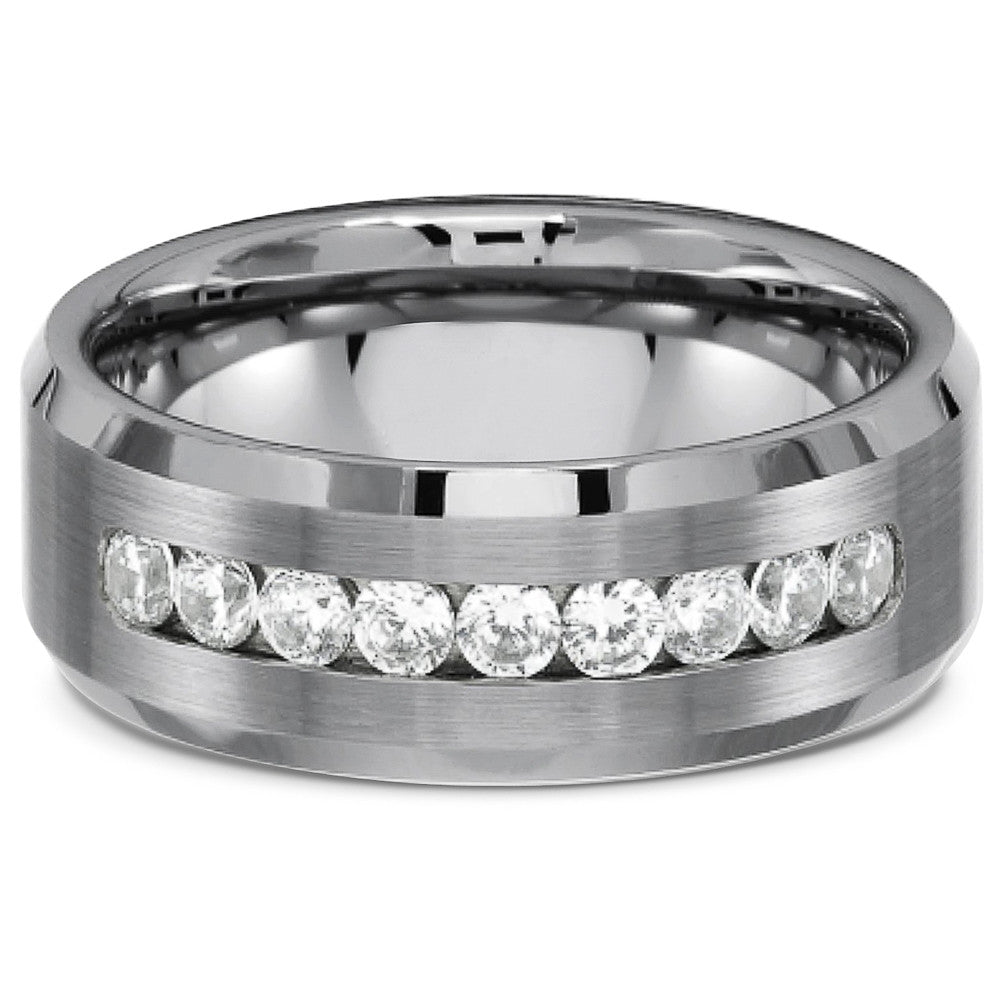 ARCJTI486 Men's Solid Titanium Beveled Edge Center Cubic Zirconia Comfort Fit Wedding Band