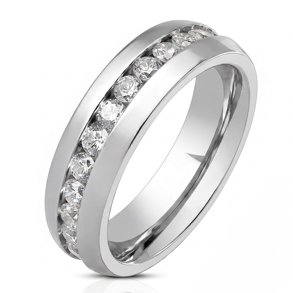 ST2915-ARH1570 His & Hers Stainless Steel 2.07 Ct Cz Bridal Set & Men's Eternity Wedding Band