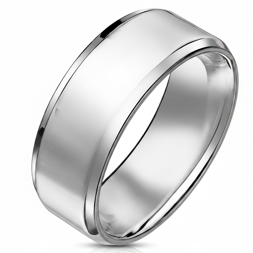 ARM0006 Stainless Steel Mirror Polished Flat Band with Beveled Edge 4-8mm Width Sz 5-14