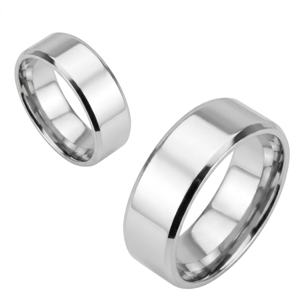 ST2476-ARM0006 His & Her 3pc Stainless Steel 2.45 Ct Cz Bridal Ring Set & Men Beveled Edge Band
