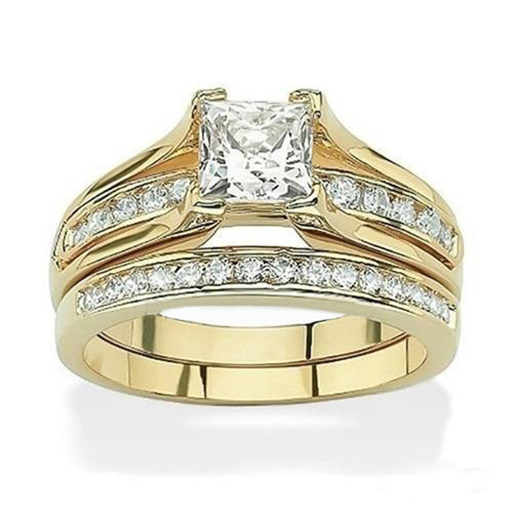 ST0W384-AR002 Her & His 14K G.P. Stainless Steel 3pc Wedding Engagement Ring & Men's Band Set