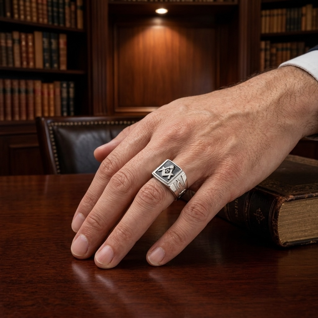 Men's Stainless Steel Tusk 316 Crystal Masonic Lodge Freemason Ring Band Sz 8-13