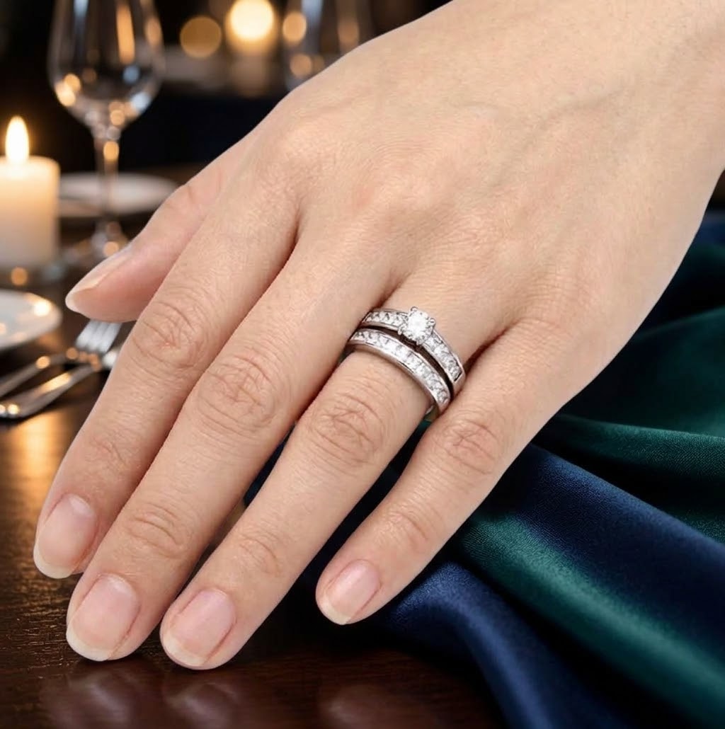 ARTK1321 Stainless Steel 316l, 3.25 Ct Cubic Zirconia Engagement Wedding Ring Set Sz 5-10