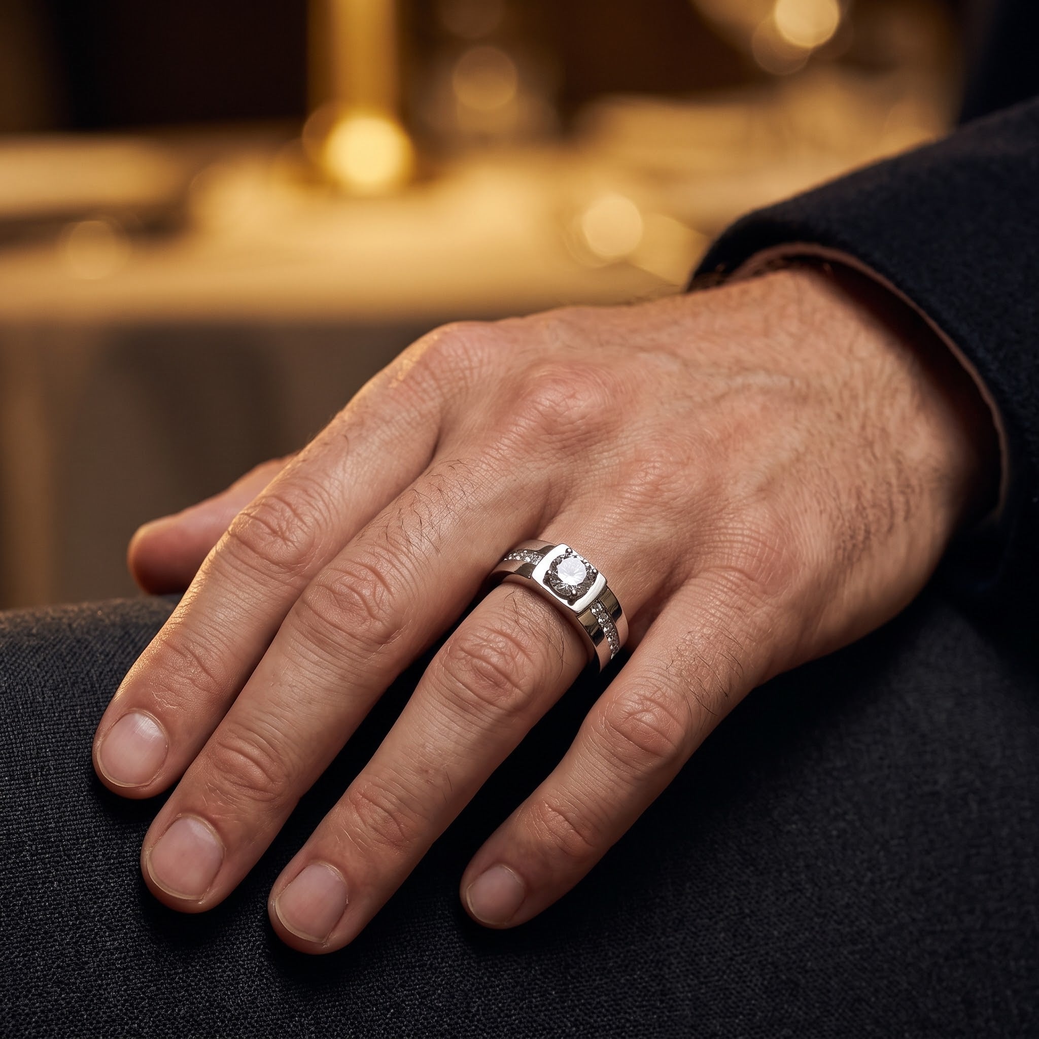 ARTK1816 Stainless Steel Men's 1.75 Ct Round Cut Simulated Diamond Silver Ring Sizes 8-13