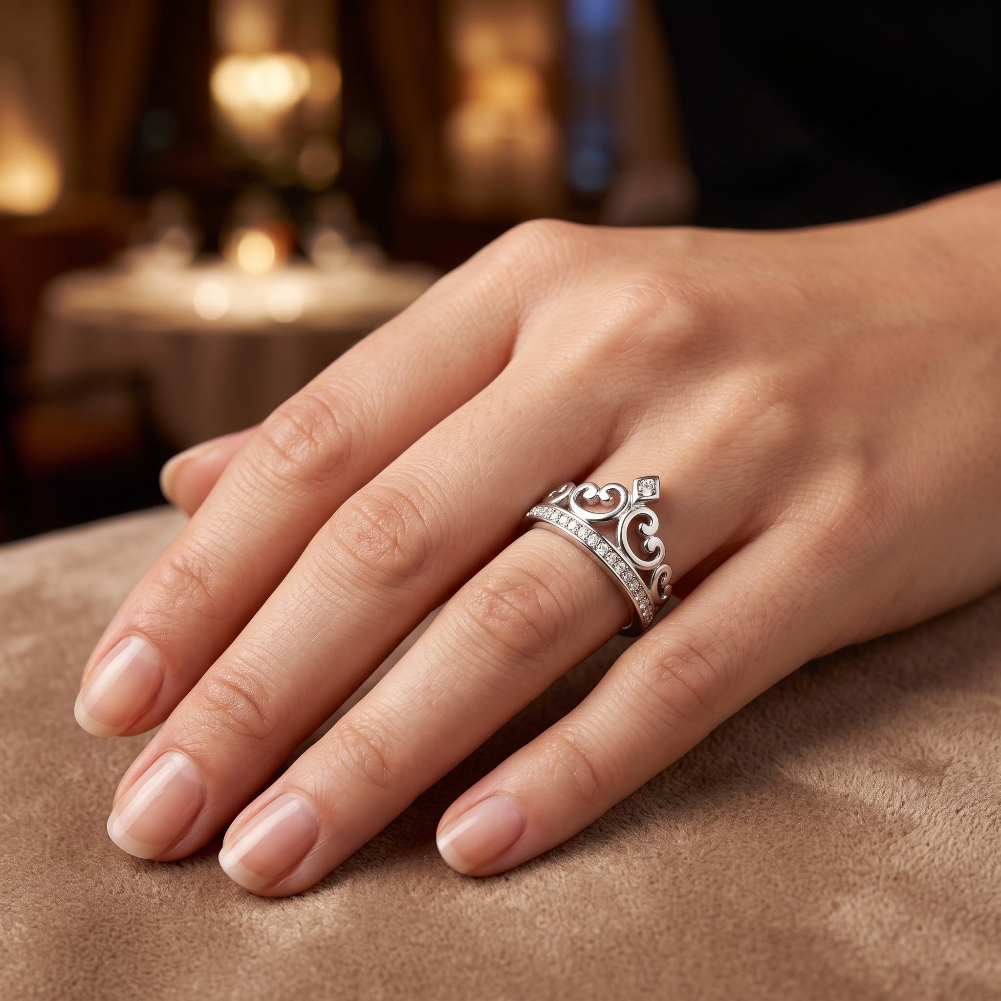 ARTK1821 Stainless Steel Princess Royalty Crystal Crown Silver Fashion Ring Women's 5-10