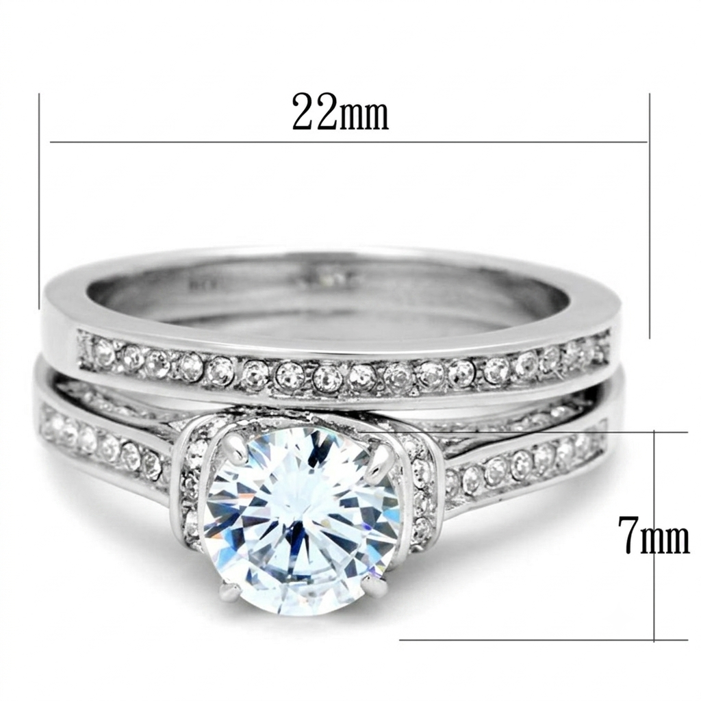 ST1919-ARM0006 His & Her 3pc Stainless Steel 2.75 Ct Cz Bridal Ring Set & Men Beveled Edge Band