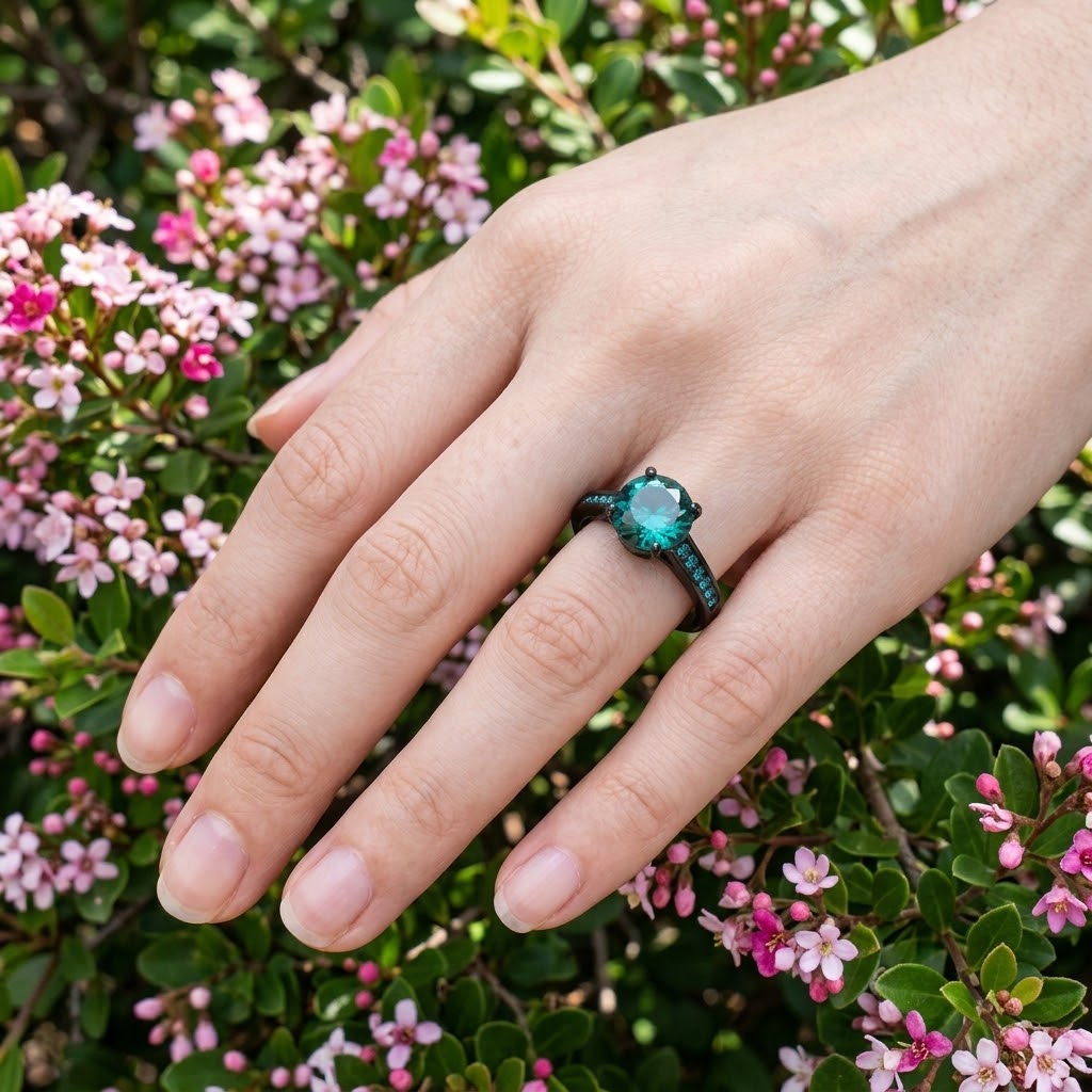 ARTK2014 Black Stainless Steel 2.16 Ct Blue Zircon AAA CZ Engagement Ring Women's Size 5-10