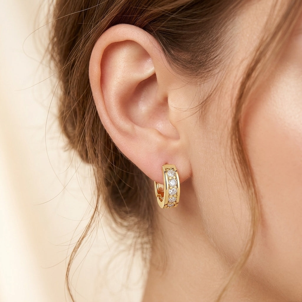 MJ-EB-005 Pair of Channel Set CZ Half Circle Hoop Earrings 316L