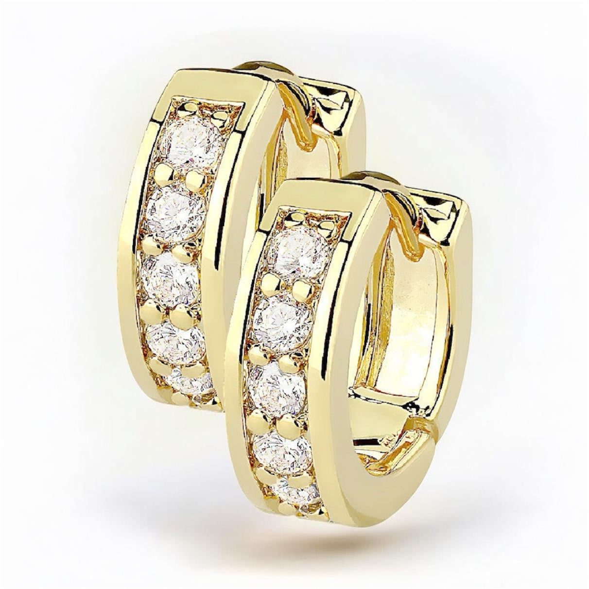 MJ-EB-005 Pair of Channel Set CZ Half Circle Hoop Earrings 316L