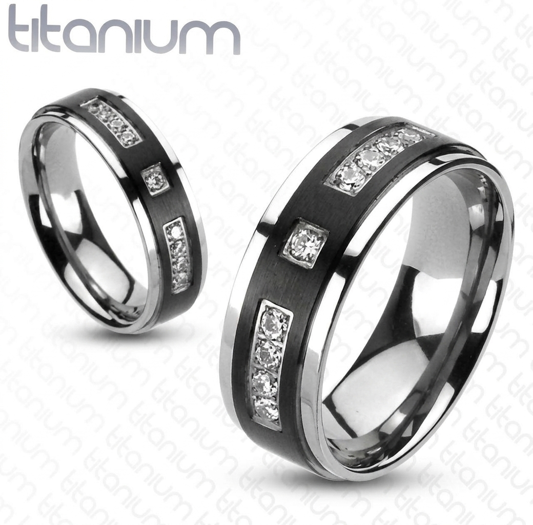 ST2971-ARTI4317 Her & His Black Cz Stainless Steel Wedding Engagement Ring & Titanium Band Set