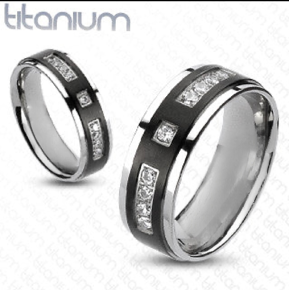 His & Her 4pc Black & Silver Stainless Steel & Titanium Wedding Ring Band Set
