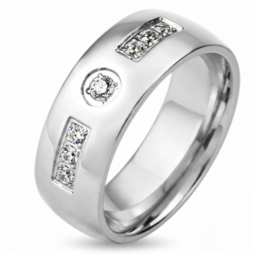 ST2915-ARM4587 His & Her Stainless Steel 2.07 Ct Cz Bridal Ring Set & Men Zirconia Wedding Band