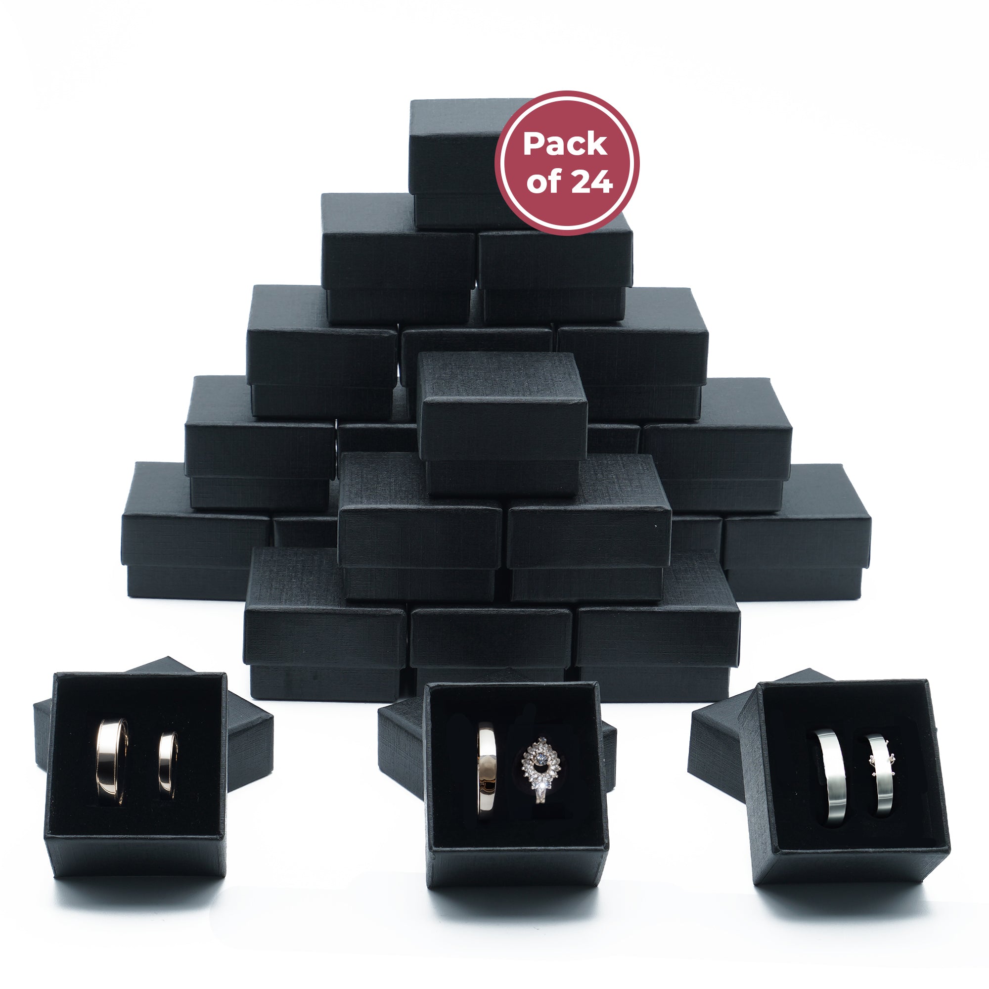 Wholesale Pack of Black Double Ring Gift Box with Foam and Velvet Inse ...