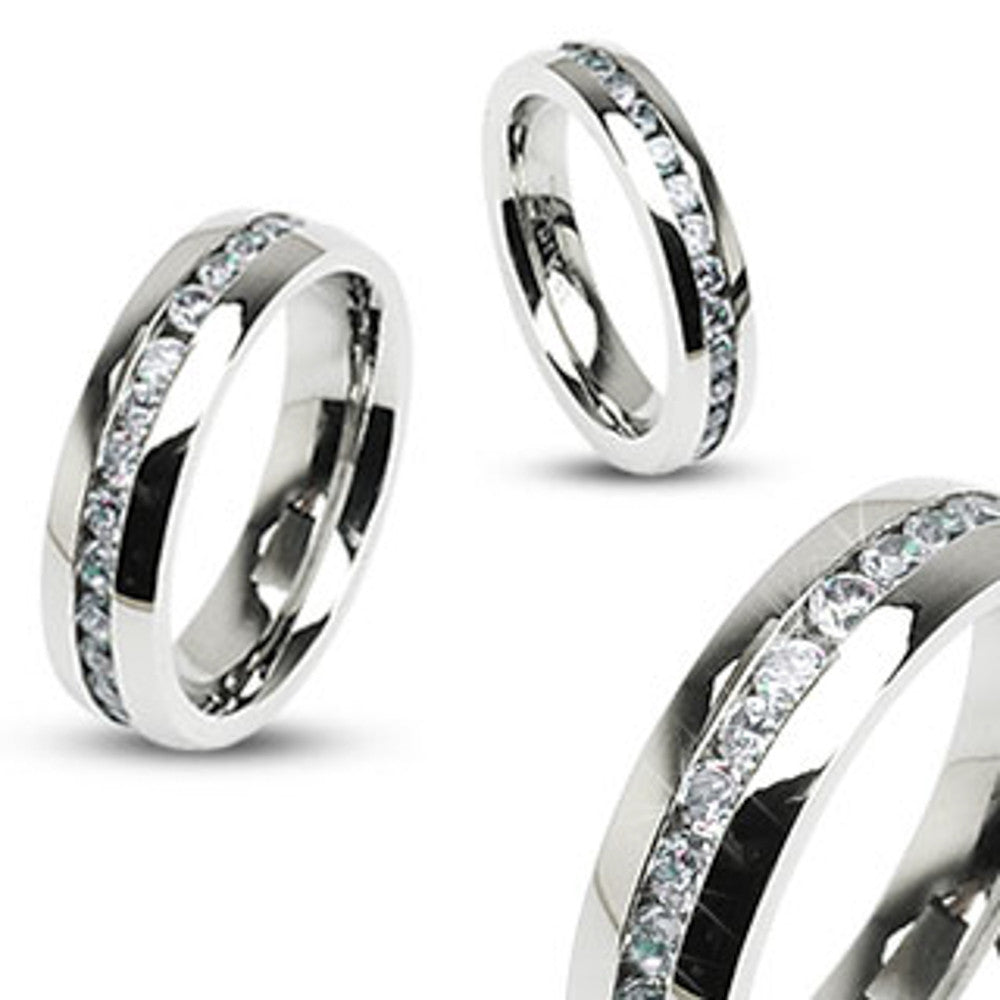 ST1231-ARH1570 His & Hers Stainless Steel 1.75 Ct Cz Bridal Set & Men's Eternity Wedding Band