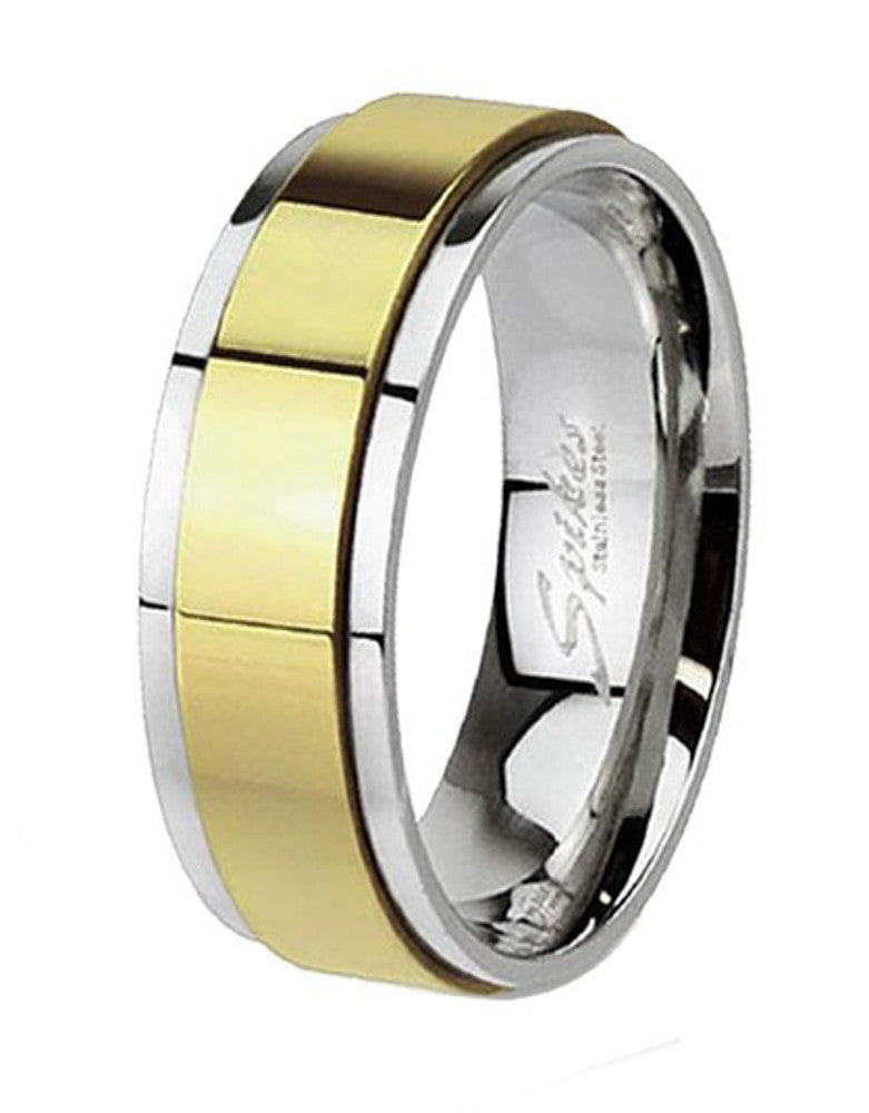 ARH1659 Two Toned Gold Ion Plated Stainless Steel Spinner Wedding Band Ring Sizes 5-14