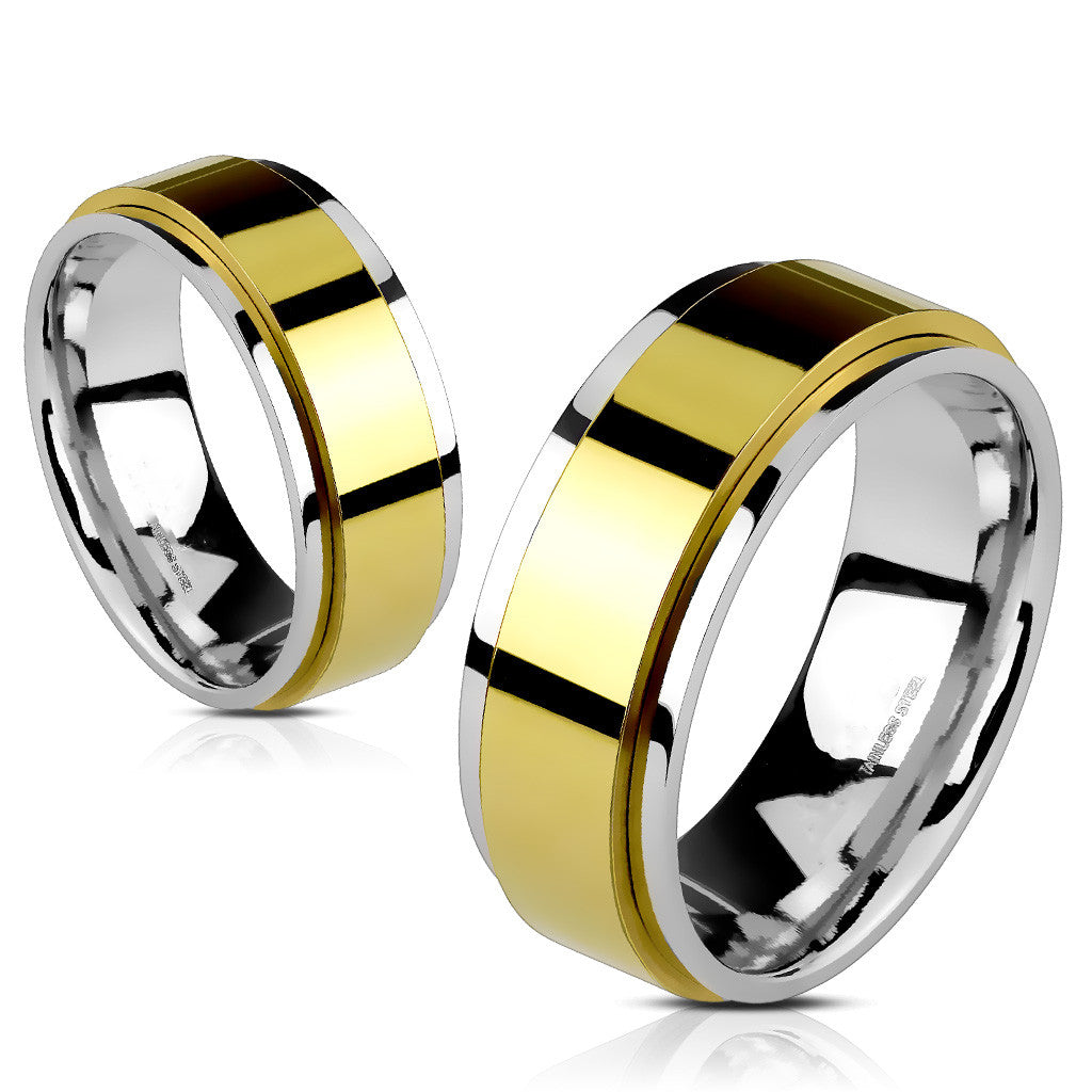 ARH1659 Two Toned Gold Ion Plated Stainless Steel Spinner Wedding Band Ring Sizes 5-14