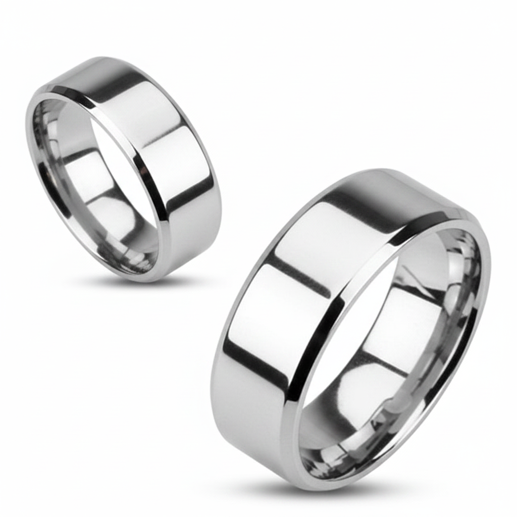 ST1919-ARM0006 His & Her 3pc Stainless Steel 2.75 Ct Cz Bridal Ring Set & Men Beveled Edge Band