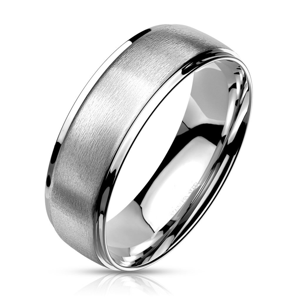 Stainless Steel 316L Brushed Metal Center Wedding Band Ring 6mm-8mm Wide Sz 5-14