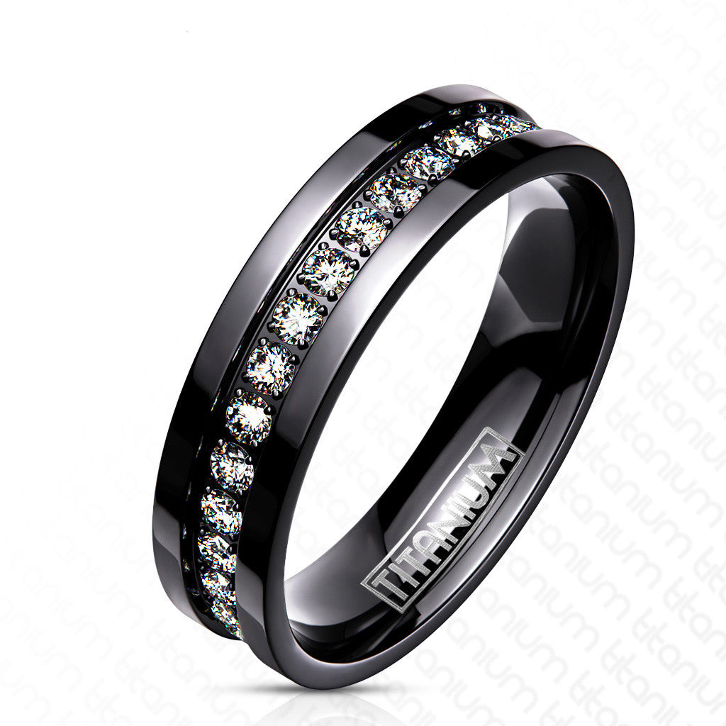 ARTI3816A Solid Titanium Black Ion Plated Cubic Zirocnia Wedding Band Ring 6mm wide Sz 6-14