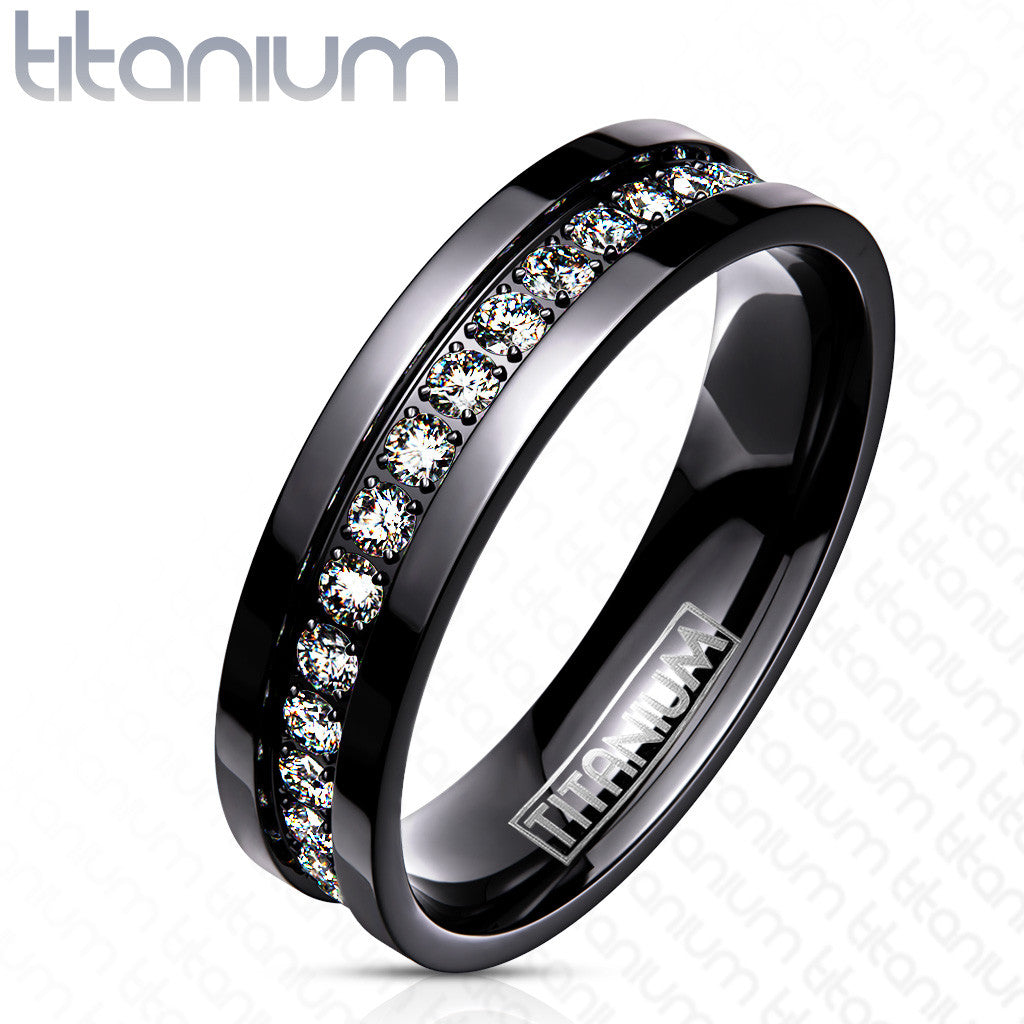 ARTI3816A Solid Titanium Black Ion Plated Cubic Zirocnia Wedding Band Ring 6mm wide Sz 6-14