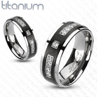 ST0W383J-ARTI4317 His & Her Black Plated Stainless Steel Bridal Ring Set & Titanium Wedding Band