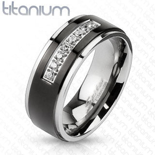 ARTM32128 Solid Titanium Black IP Center Cubic Zirconia Comfort Fit Wedding Men's Band