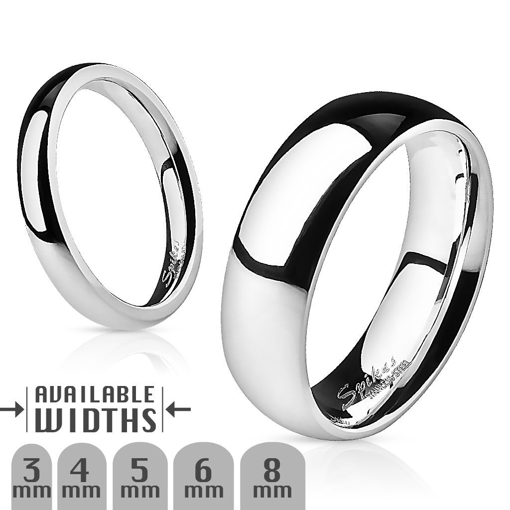 AR001 Stainless Steel 316L High Polished Wedding Band Ring 3mm-8mm Wide Sizes 4.5-14