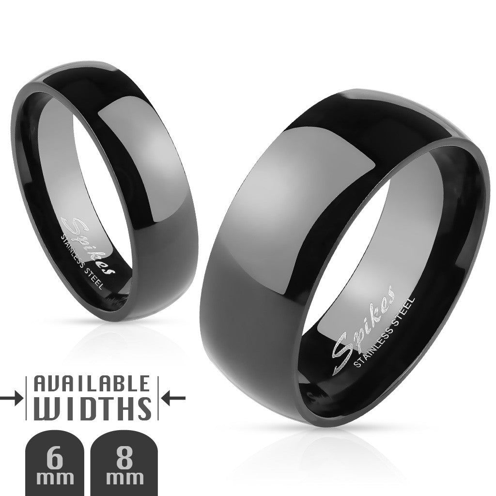 Unisex Black Ion Plated Stainless Steel Wedding Band - Classic 6mm or 8mm