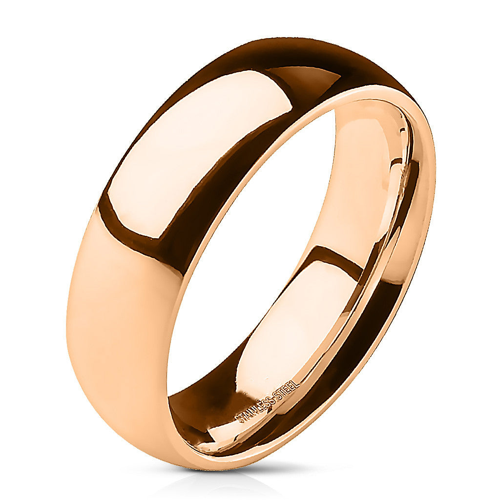 Rose Gold Ion Plated Comfort Fit Wedding Band Ring - 6mm Width, Sizes 5-13