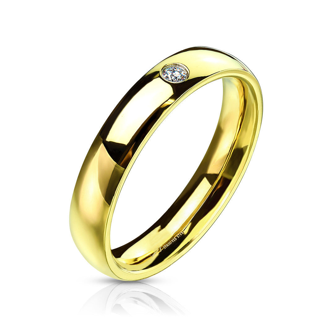 316 Stainless Steel Gold Ion Plated CZ Wedding Band, 4-8mm Width in Sizes 4.5-14