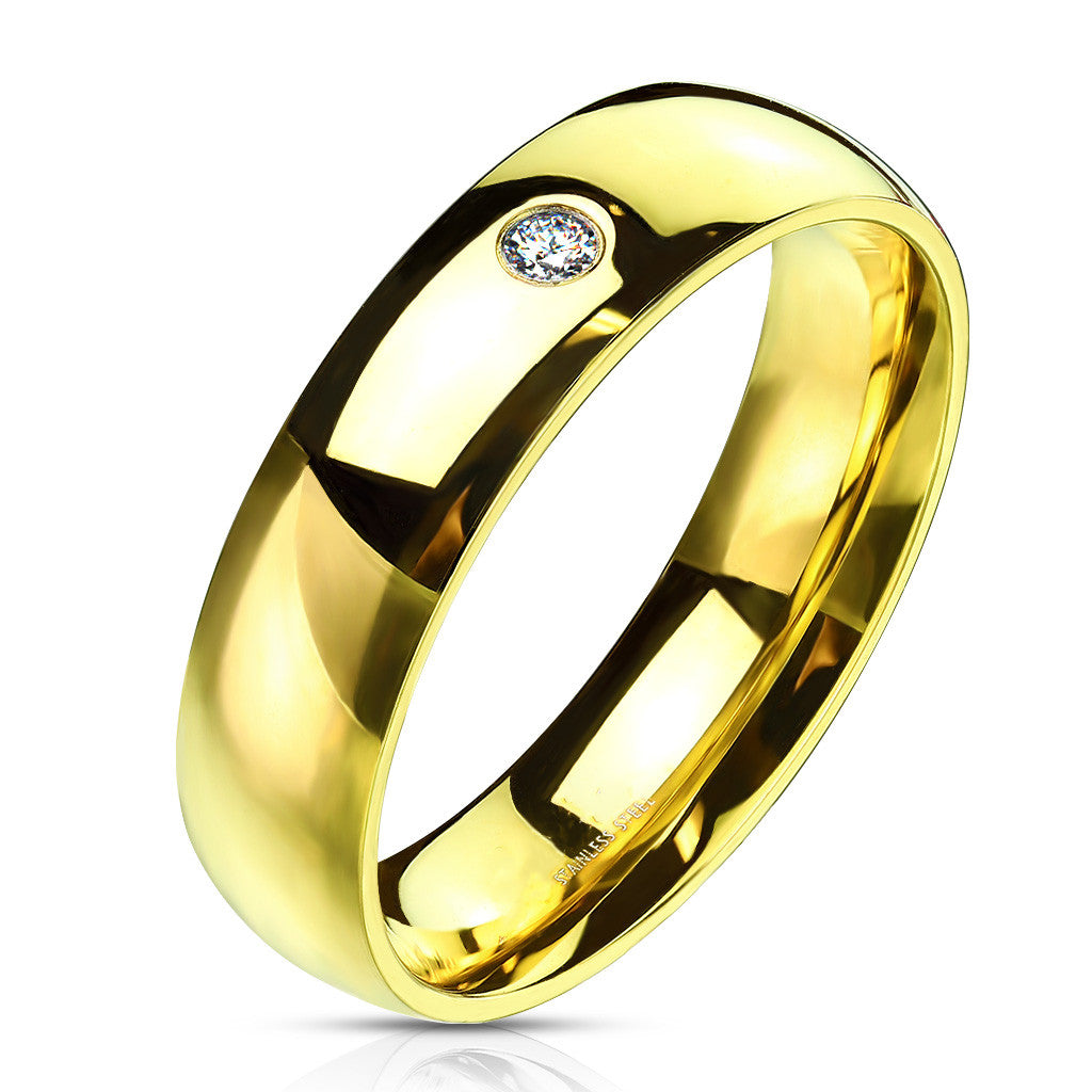 316 Stainless Steel Gold Ion Plated CZ Wedding Band, 4-8mm Width in Sizes 4.5-14