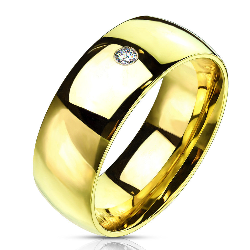 316 Stainless Steel Gold Ion Plated CZ Wedding Band, 4-8mm Width in Sizes 4.5-14