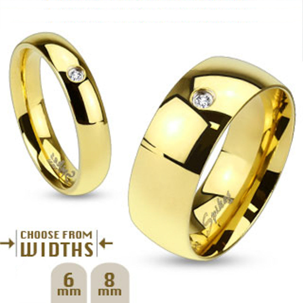 ST097G-AR012 His & Her 2.05Ct Stainless Steel Gold Plated Bridal Ring Set & Men Zirconia Band