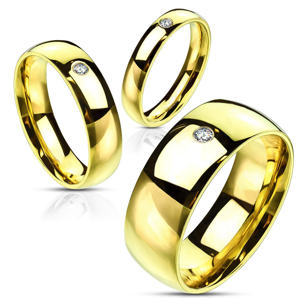 316 Stainless Steel Gold Ion Plated CZ Wedding Band, 4-8mm Width in Sizes 4.5-14