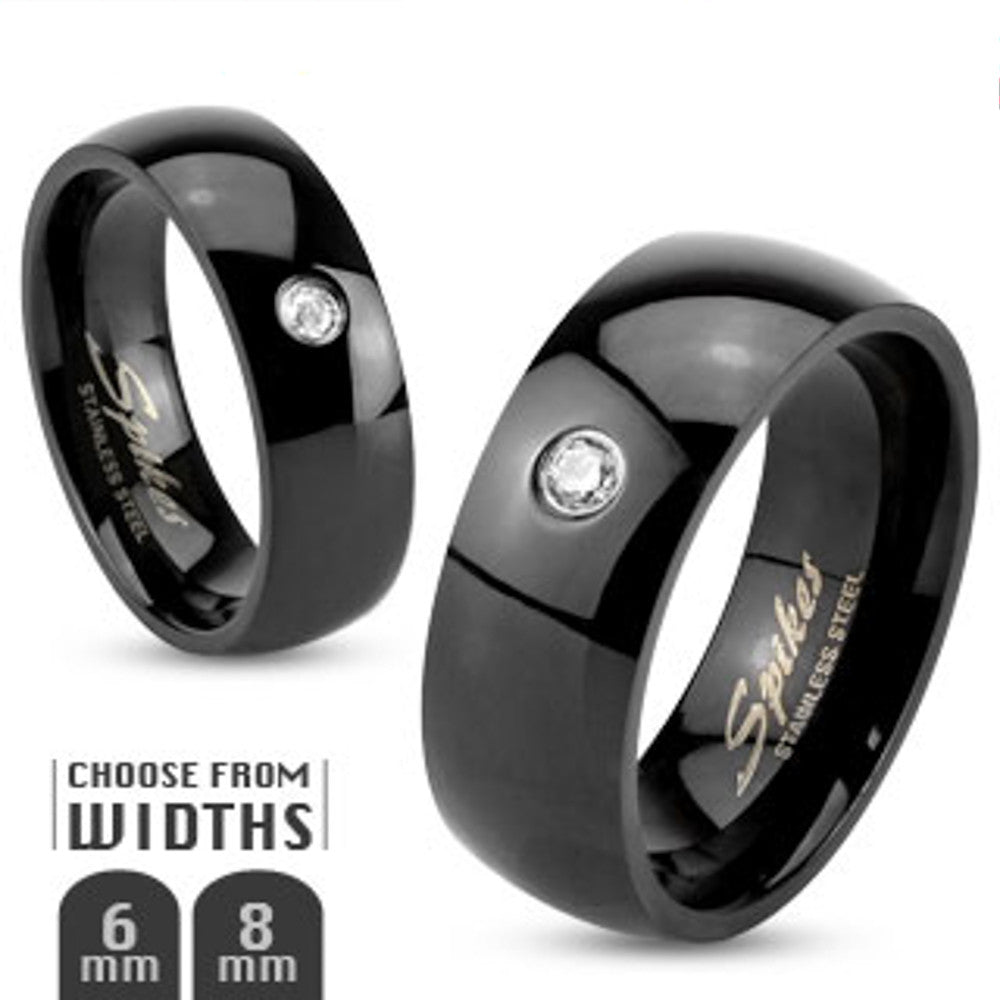 Hers & His Black Ion Plated Stainless Steel 3pc Wedding Engagement Ring Band Set